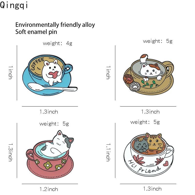 Ghim cài áo Miss Zoe hình ly cà phê mèo đáng yêu