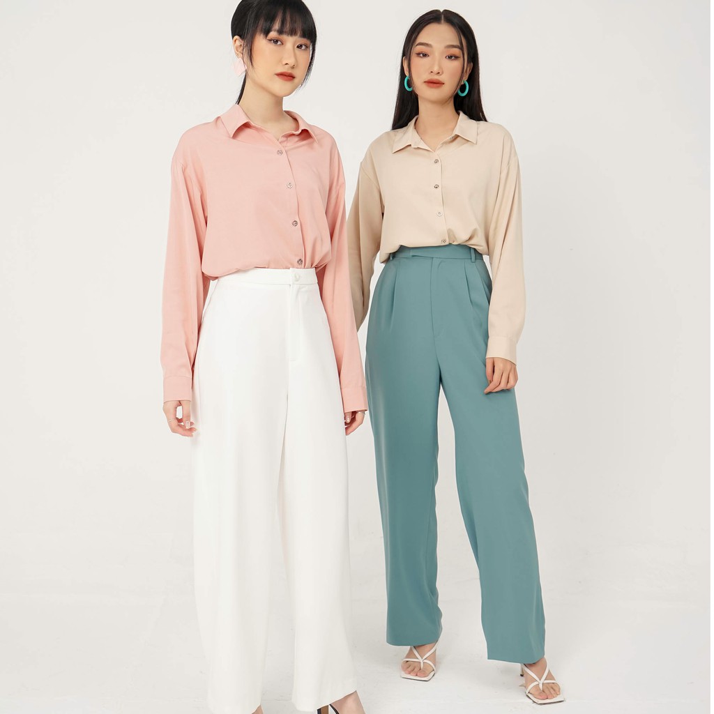Quần Cullote ống suông lưng cao có túi Pine [Méo Shop]