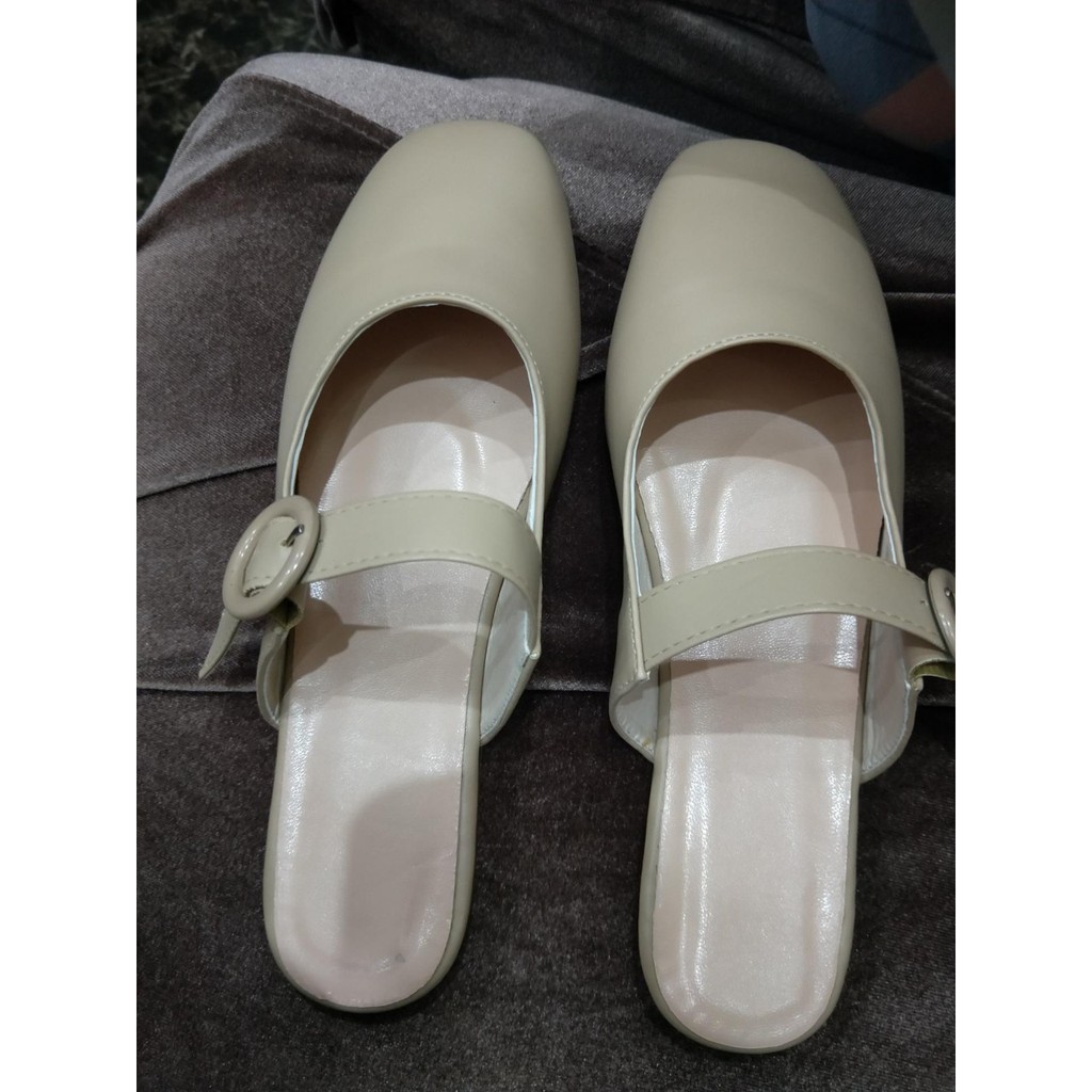 Giày sục da nữ quai ngang mũi vuông thời trang