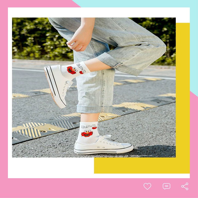 Tất unisex cổ cao Movamo họa tiết hoạt hình Elmo độc đáo TN83