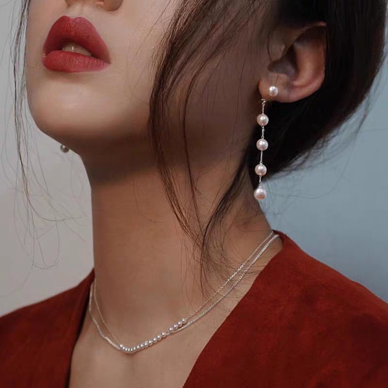 Khuyên Tai Chuỗi Dài Đính Ngọc Trai Nhân Tạo Thanh Lịch Cho Cô Dâu
