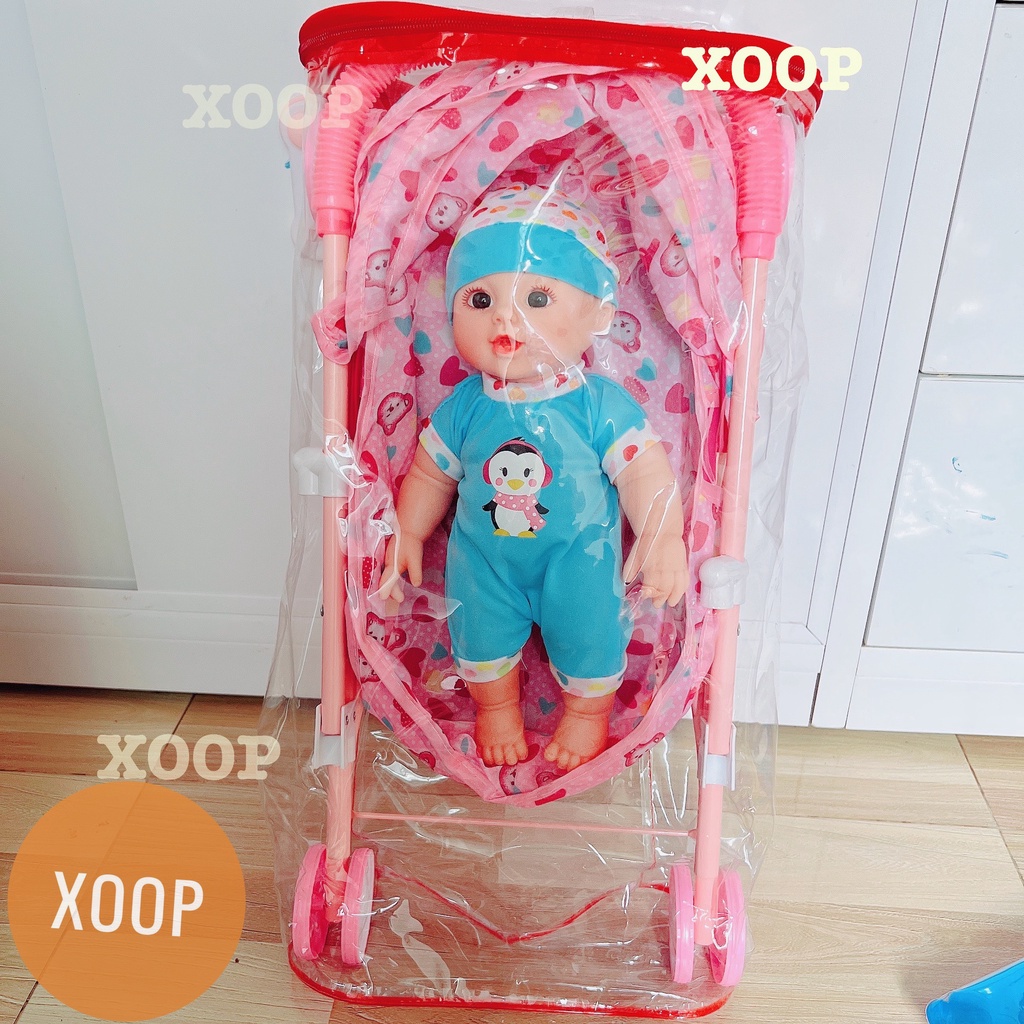 Đồ chơi ! Xe đẩy gấp gọn kèm búp bê xanh mã 668-93