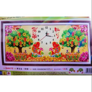 Tranh thêu chữ thập đồng hồ Tấn Lộc như ý (chưa thêu) DV6172