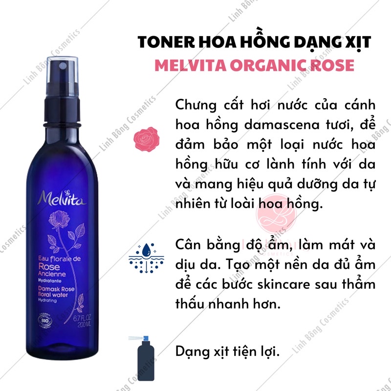 TONER MELVITA ORGANIC FLORAL WATER DẠNG XỊT 200ML