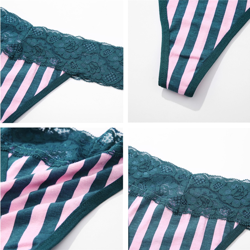 Cute Byte Bộ 3 Quần Lót Cotton Lọt Khe Phối Ren Hoa Dễ Thương Cho Nữ