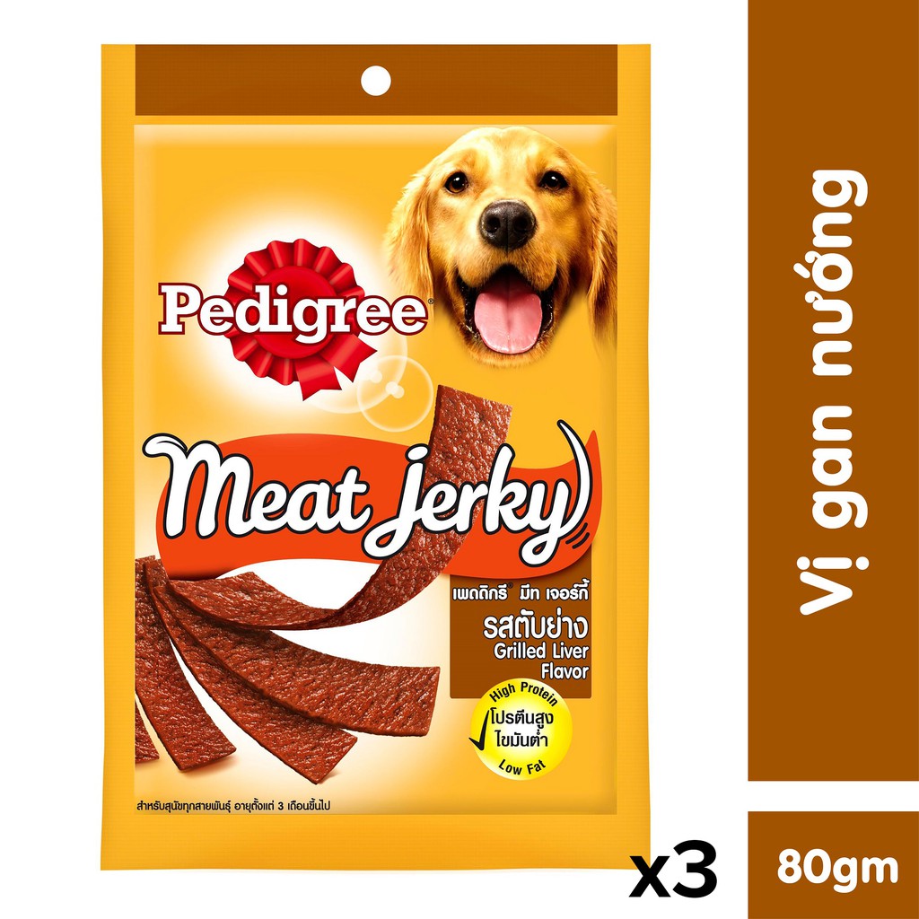 Bộ 3 thức ăn vặt cho chó Pedigree Meat Jerky vị gan nướng 80g