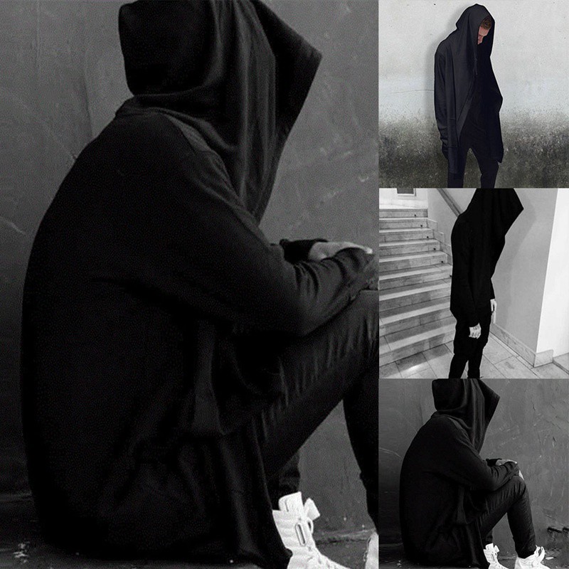 Áo khoác dài tay có mũ trùm màu đen phong cách gothic 2018 độc đáo cho nam