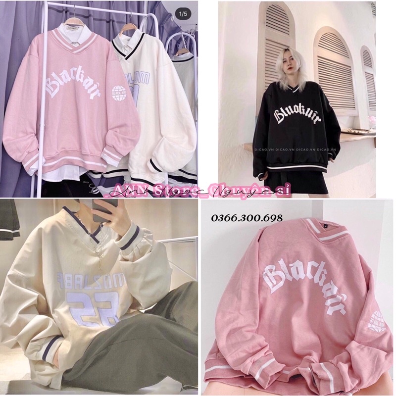 Áo swt nỉ / Áo nỉ cổ tim BLACKAIR to rộng oversize (annstore)