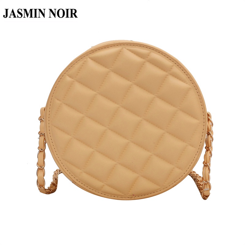 Túi Đeo JASMIN NOIR Chéo Hình Tròn Họa Tiết Sọc Caro Phối Dây Xích Thời Trang Cho Nữ