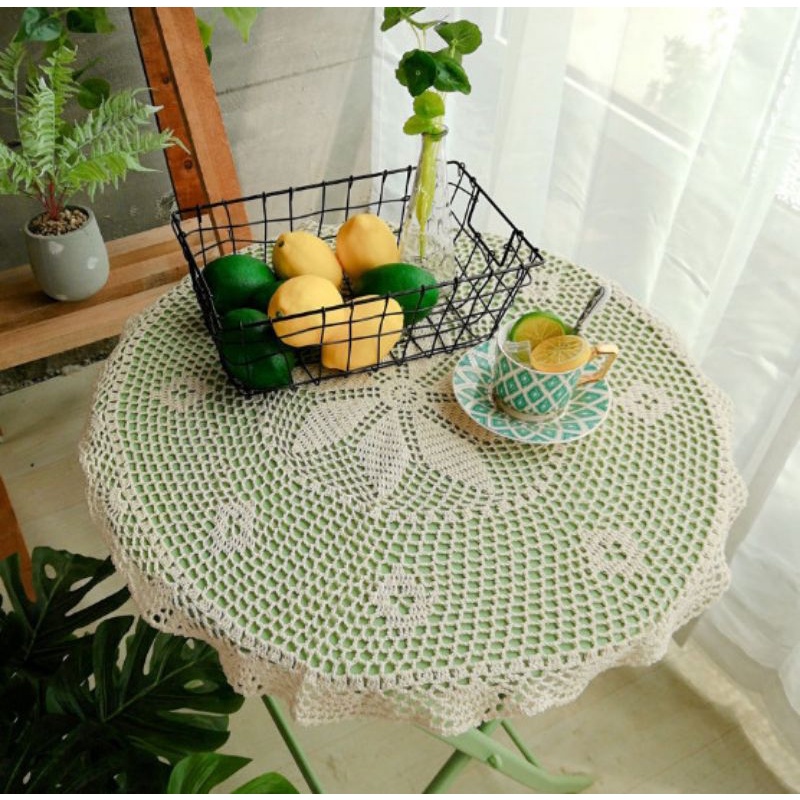 K03/Khăn trải bàn ren móc retro tua rua trang trí bàn trà decor nhà cửa vintage phong cách Âu lenhome sợi thủ công