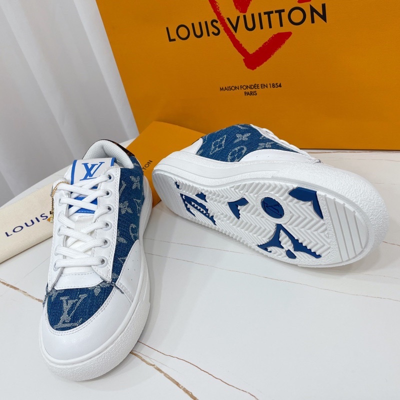 Giày thể thao nam và nữ thương hiệu Louis Vuitton LV da thật phối vải bò cao cấp