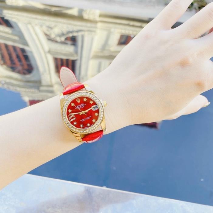 [Rolex] Đồng hồ nữ Rolex viền đá - dây da cao cấp mềm đẹp chống nước - bảo hành 28 tháng....