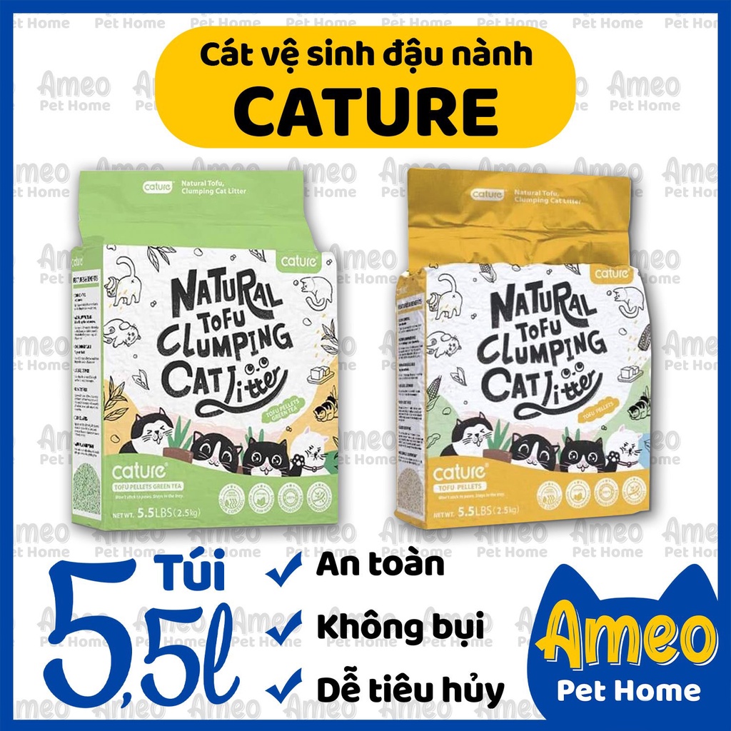 Cát vệ sinh đậu nành cho mèo - Cature 5.5L cao cấp khử mùi và tiết kiệm - NATURAL TOFU CLUMPING CAT LITTER