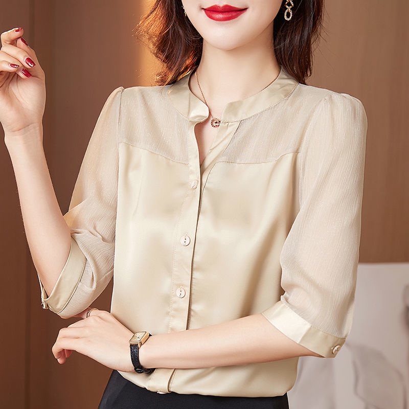 Áo Sơ Mi Voan Màu Đỏ Thời Trang Mùa Hè Dành Cho Nữ Trung Niên