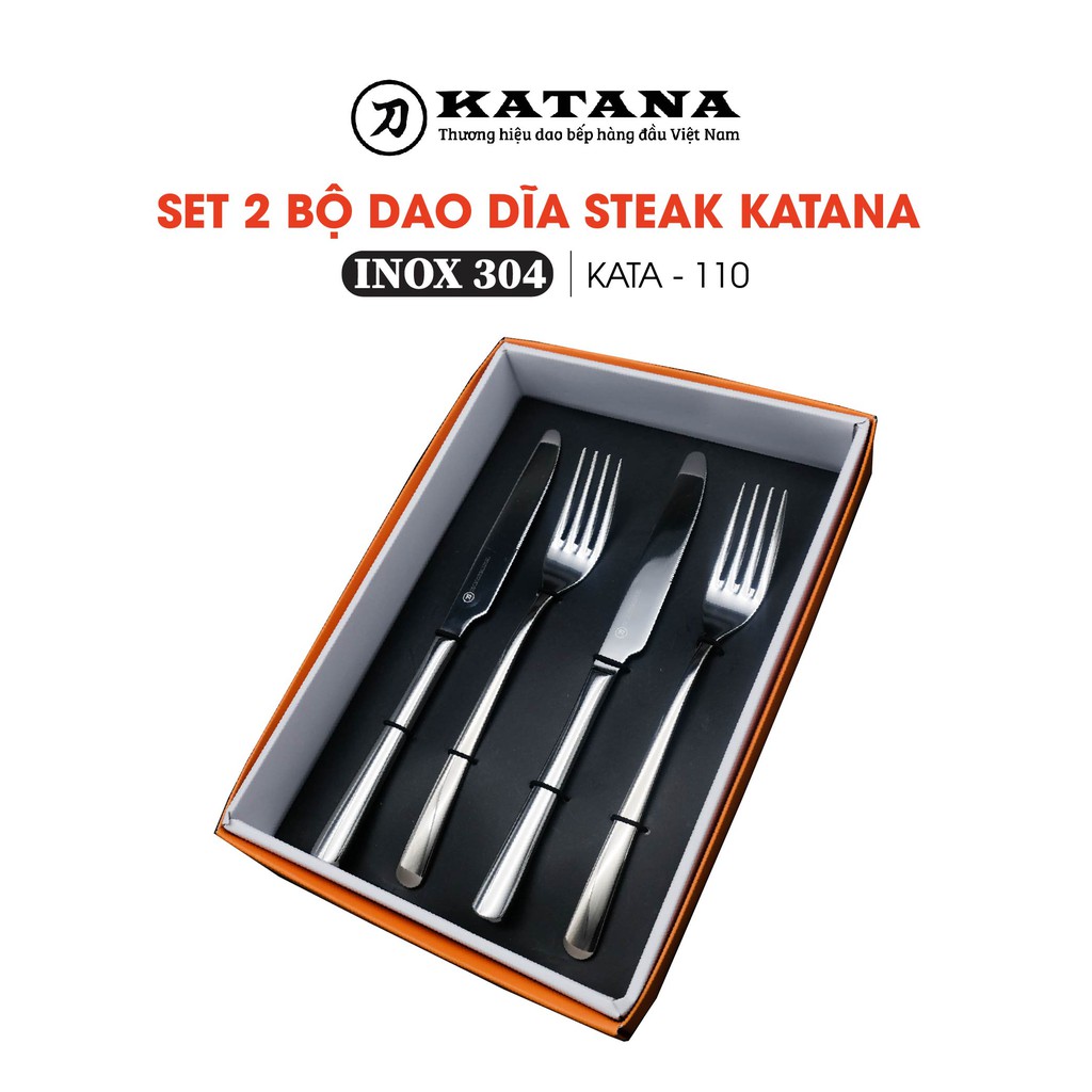 Set 4 món DAO DĨA ăn bít tết, steak KATANA INOX 304 cao cấp, sang trọng - KATA110