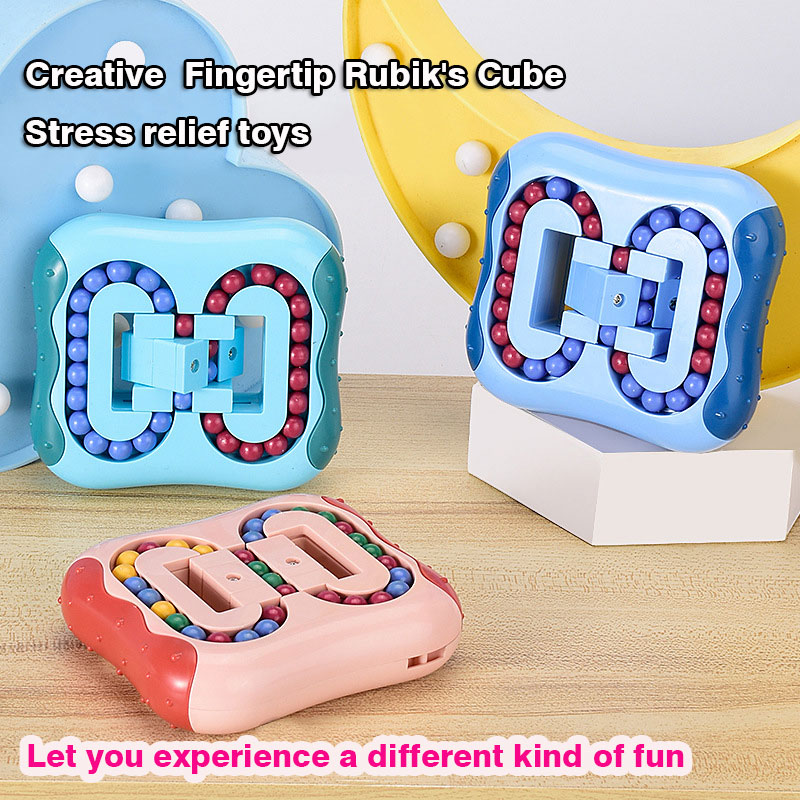 Rotating Magic Bean Stress Relief Toys Finger Spinning Top Toy Brain Teaser Puzzle Rubik’s Cube Lock for Kids and Adults