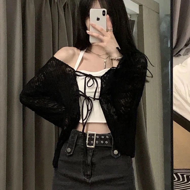 COZOK Áo Khoác Cardigan Tay Dài Màu Trơn Cột Dây Thời Trang Cho Nữ