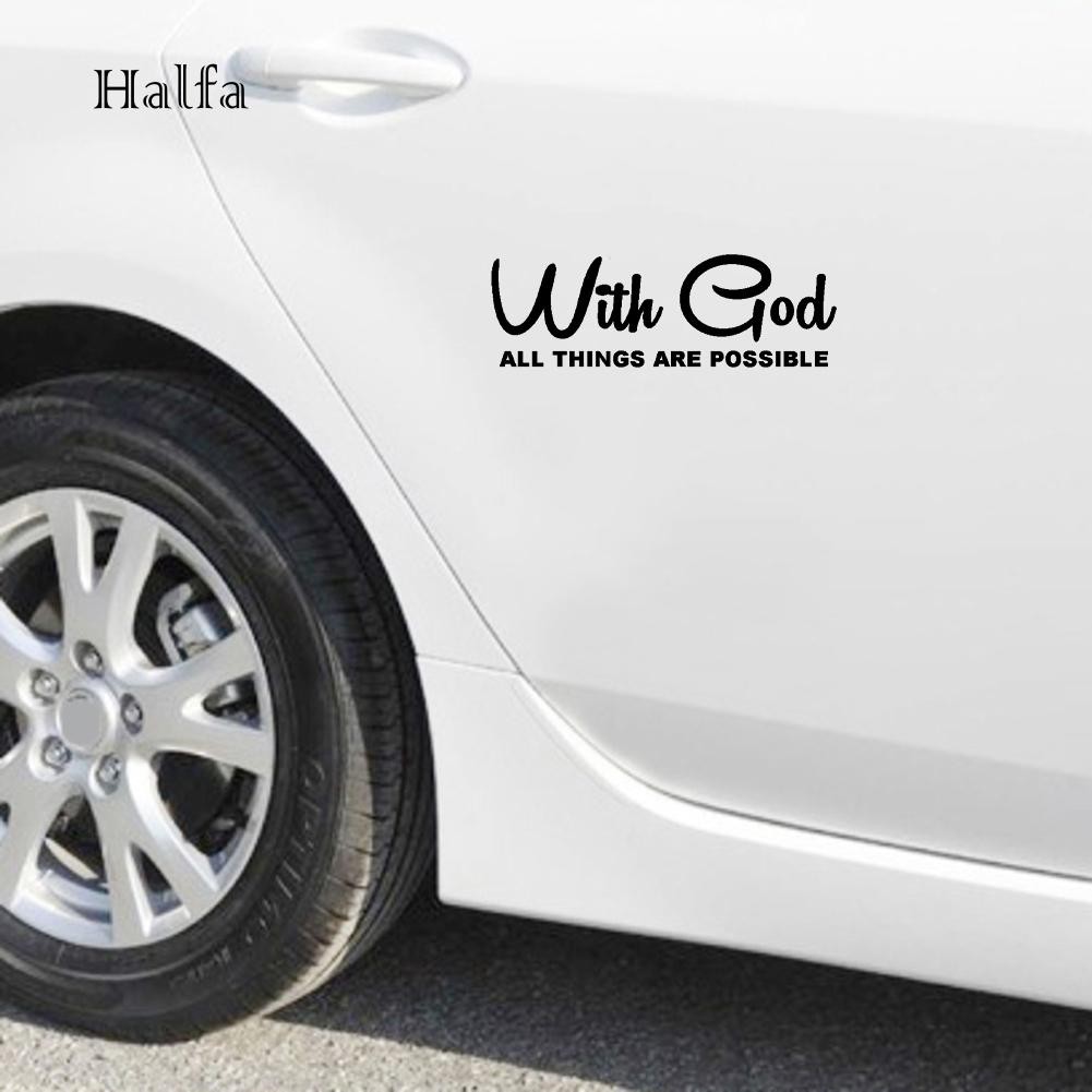 Hl HL HL HL☆Miếng Dán Trang Trí Cửa Sổ Xe Hơi In Chữ With God All Things Are Possible