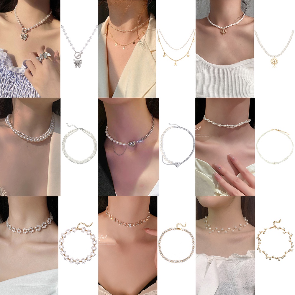 iF YOU Vòng cổ mặt hình bướm đính ngọc trai phong cách Hàn Quốc thời trang cho nữ