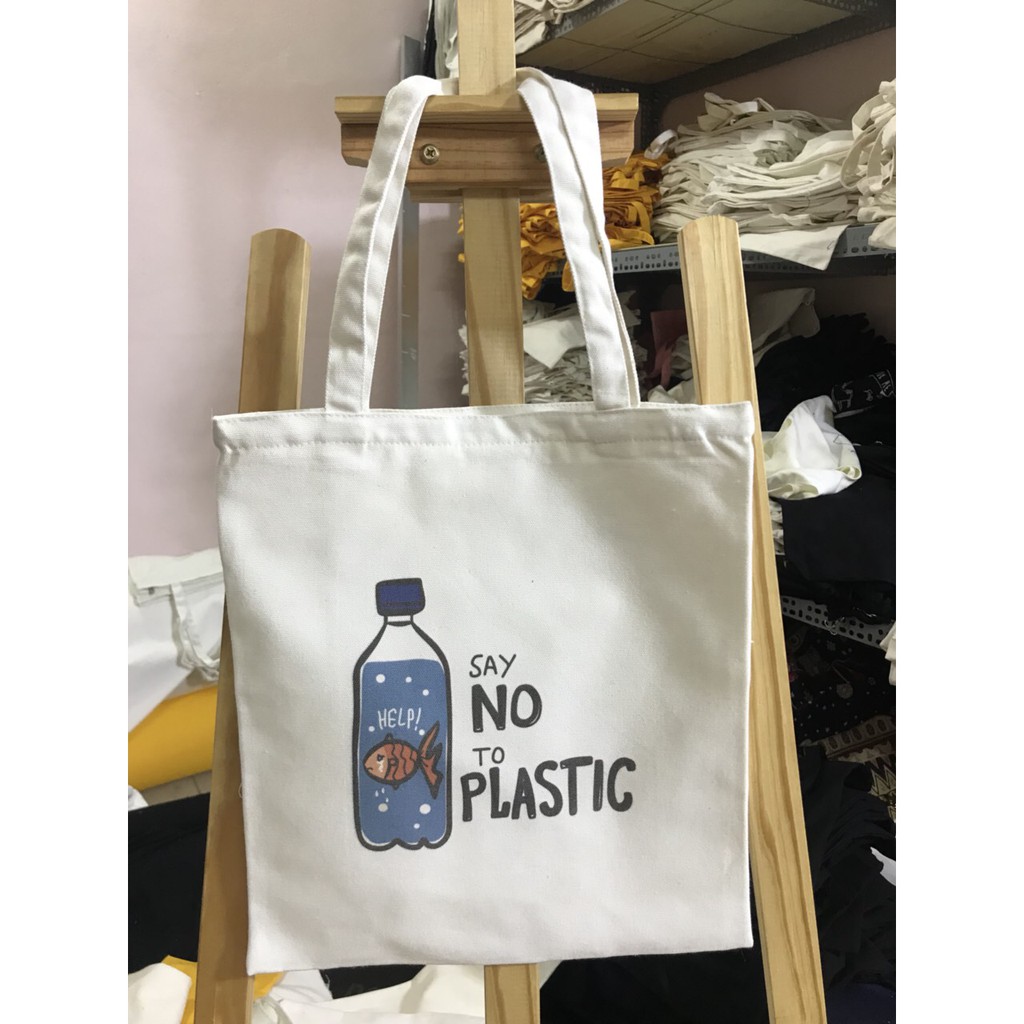 * trợ giá * Túi tote &quot;SAY NO TO PLASTIC&quot; chất Canvas Unisex