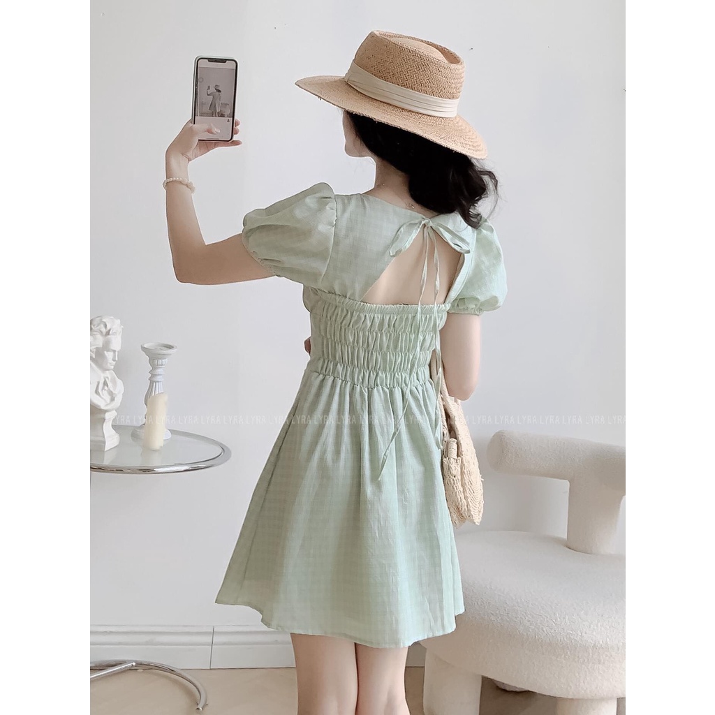 Váy cổ vuông thắt nơ sau kiểu dáng ullazang phong cách hàn quốc tiểu thư siêu xinh