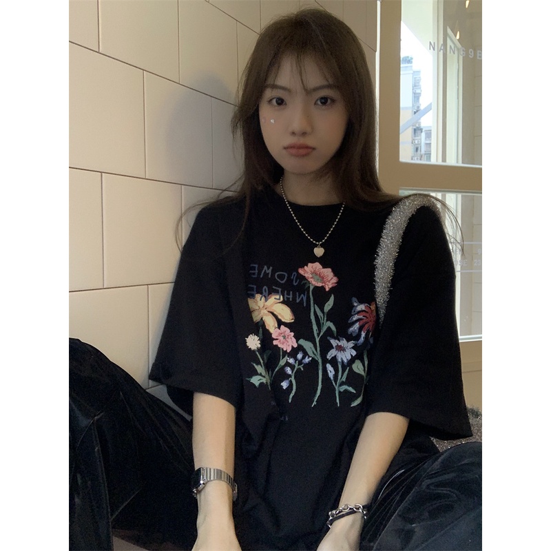 Áo Thun Ngắn Tay Cổ Tròn In Họa Tiết retro Thời Trang Nữ