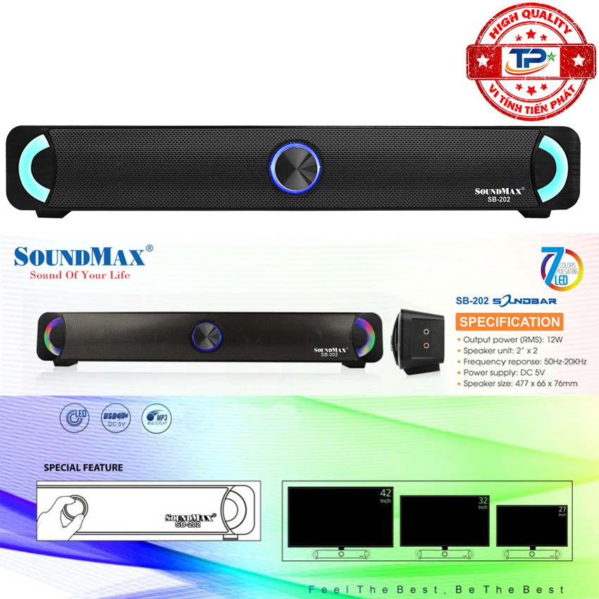 Loa vi tính Soundmax SoundBar SB202 / SB-202 chuẩn 2.0 Cho TV, PC, LAPTOP, ĐT... cực đỉnh