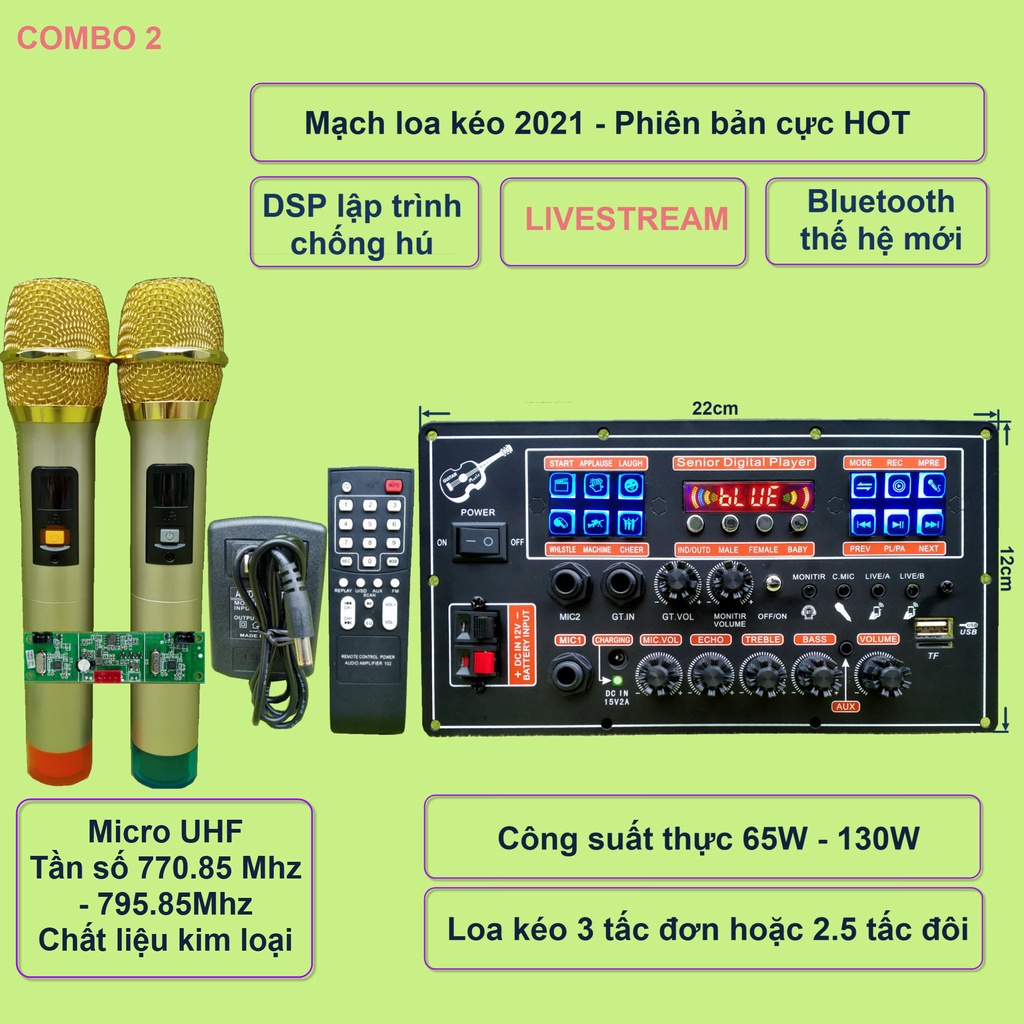 [Mã ELHACE giảm 4% đơn 300K] Mạch loa kéo LIVESTREAM DSP lập trình chống hú IC MD9840 công suất 130W kèm mic kèm micro