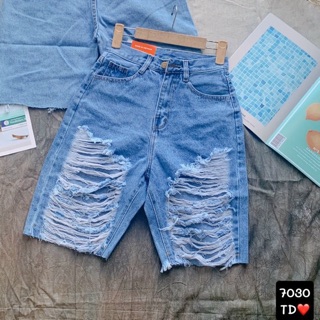 Quần jeans ngố MÃ 7030, quần bò ngố, quần jean lửng ngố rách tua rua - 8ST