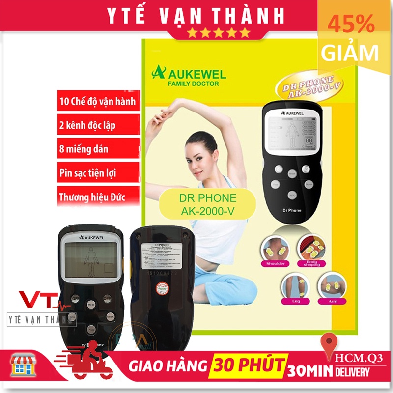 ✅ Máy Massage Dán Xung Điện 8 Miếng Dán: Aukewel Dr Phone AK-2000-V (ĐỨC) (BH 24 Tháng) - Mát xa, Massa - VT0385