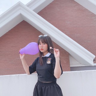 Áo Thun CROPTOP Thiêu Ngực Cổ Bẻ