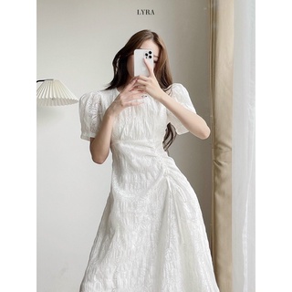 ĐẦM MIDI TRẮNG CỔ TRÒN RÚT DÂY HÔNG 🌻