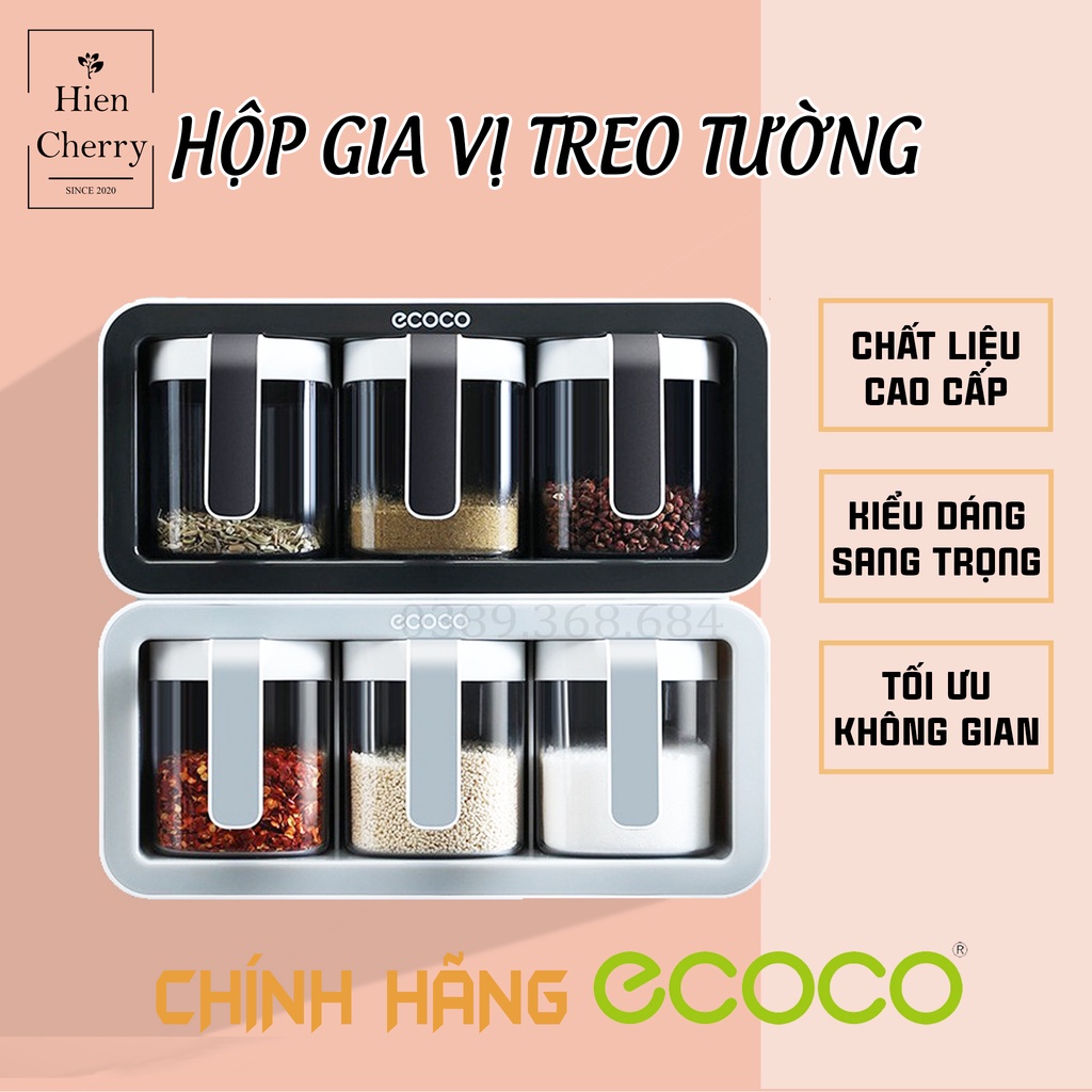 Hộp gia vị treo tường chính hãng ECOCO, kệ gia vị 2 ngăn, 3 ngăn tặng kèm thìa Model E2006, E2007