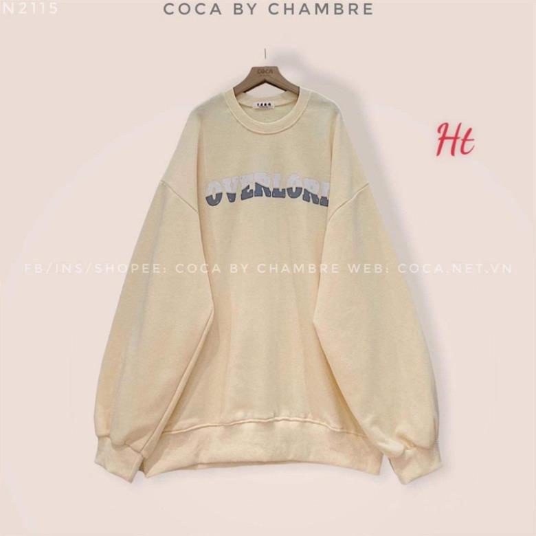 Áo nỉ sweater cổ tròn dài tay in chữ  Ove Ht