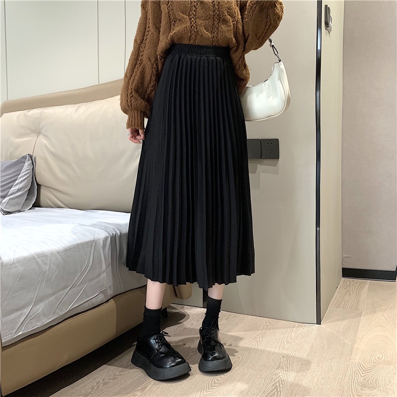 Chân váy midi xếp ly màu trơn phong cách Hàn Quốc thời trang cho nữ | BigBuy360 - bigbuy360.vn