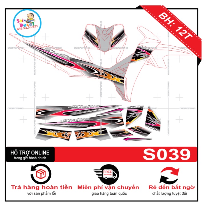 Tem rời sirius dán xe trắng S039 -- SHIN DECAL 2