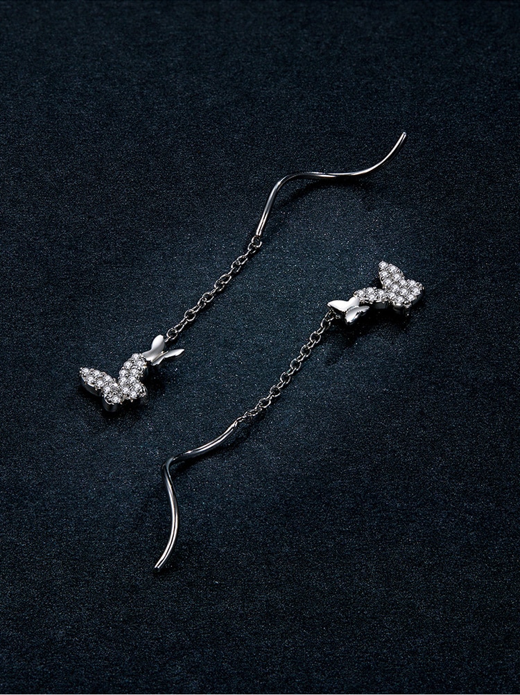 Khuyên Tai Bamoer BSE436 Bằng Bạc Thật 925 Hình Bướm Bay Thời Trang Cho Nữ