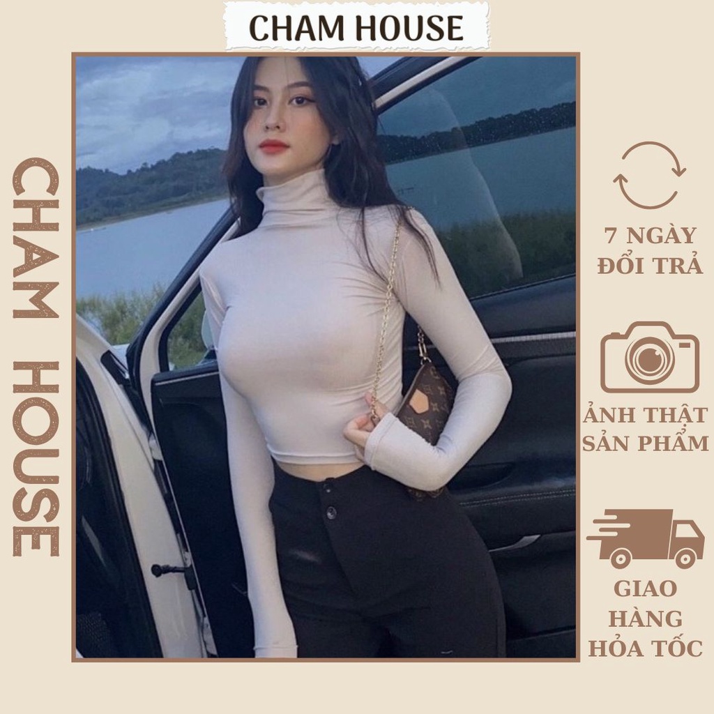 Áo Thun Nữ Croptop Cổ Lọ Tay Dài Ôm Gọn Dáng Mỏng Mịn Thoáng Mát Dễ Phối