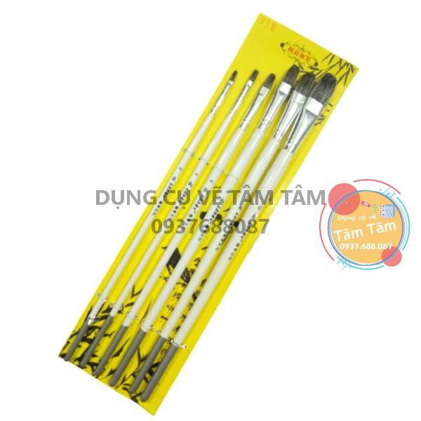 [ TÂM TÂM ]-Bộ cọ vẽ, Cọ vẽ đầu oval 6 cây trắng 938-