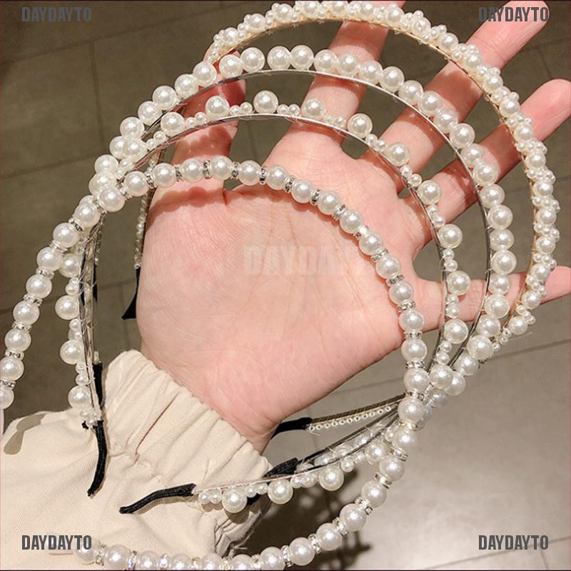 Băng Đô Cài Tóc Đính Hạt Ngọc Trai Đơn Giản Phong Cách Punk Cho Nữ