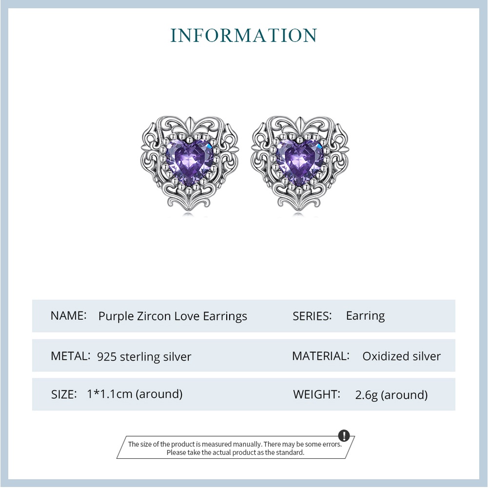 BAMOER Bông Tai HìNh TráI Tim Xi bạc 925 ĐíNh Đá Zircon ThờI Trang