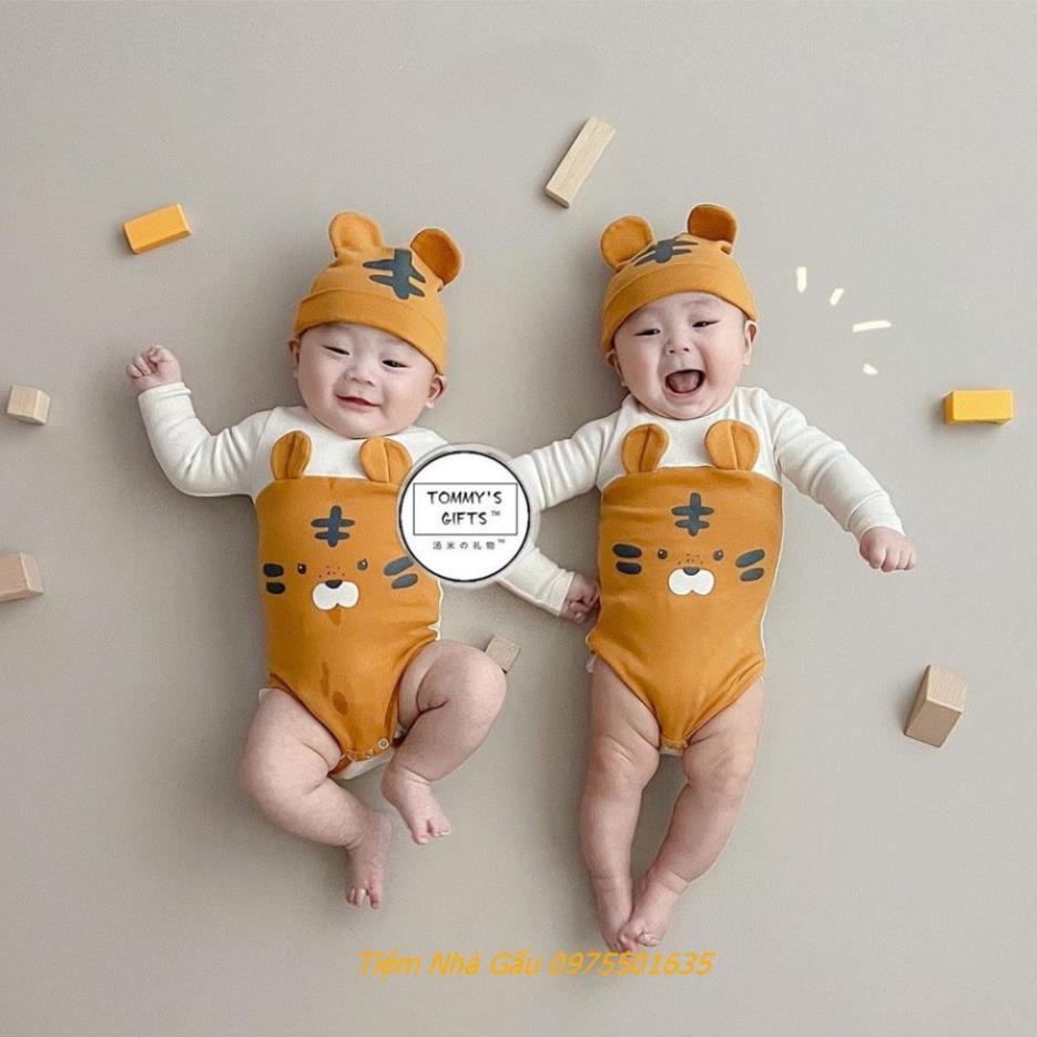 Bộ áo liền quần body Hổ Con Ngắn Tay Kèm Mũ Chụp Ảnh Đầy Tháng Thôi nôi Cho Bé Trai/Bé Gái 4-14kg Hàng Cao Cấp