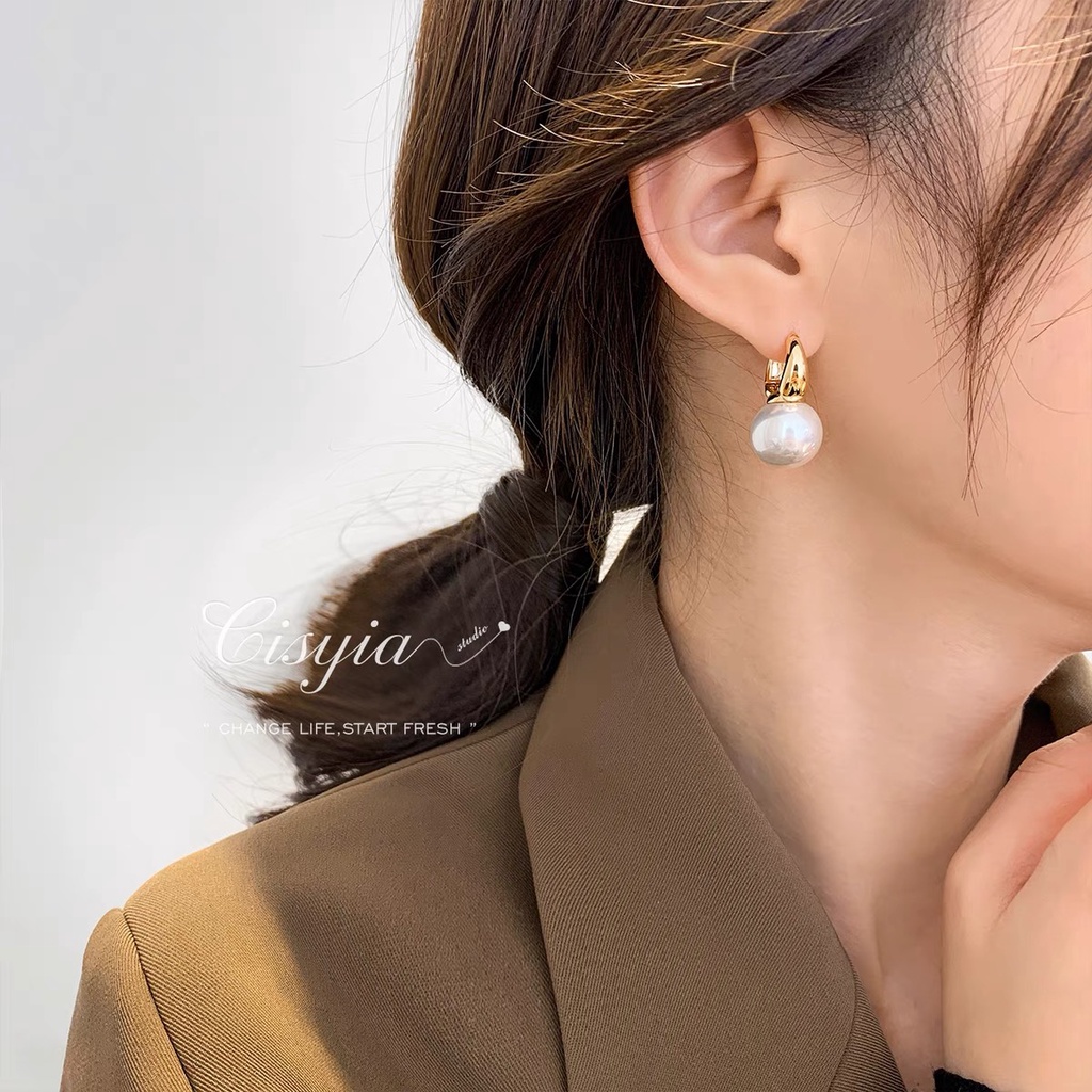 Bộ Khuyên Tai Mạ Vàng Đính Ngọc Trai Nhân Tạo Thời Trang