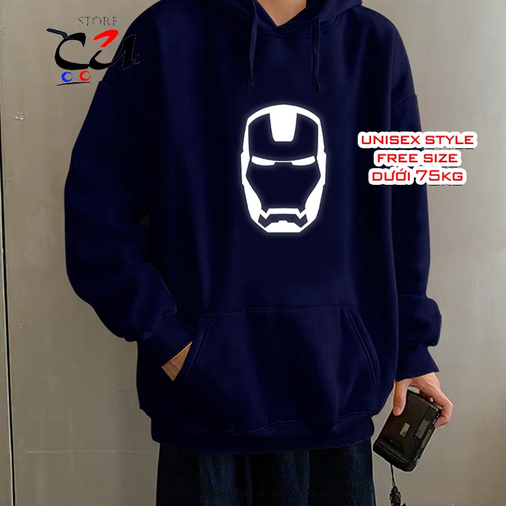 Áo Khoát Nỉ Unisex Form Rộng In Phản Quang Hình Iron Man, Hoodie Free Size Nam Nữ | BigBuy360 - bigbuy360.vn