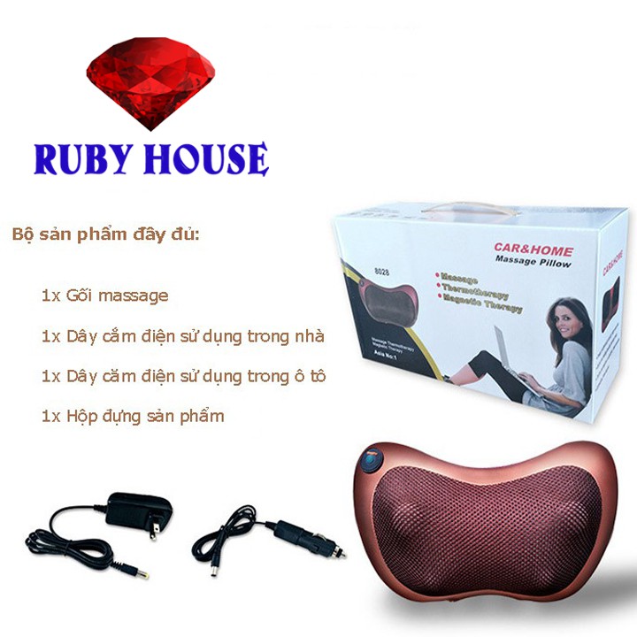 [BH 1 đổi 1]Gối massage hồng ngoại 8 bi, gối massage cổ vai gáy HIỆU QUẢ, AN TOÀN - Ruby House