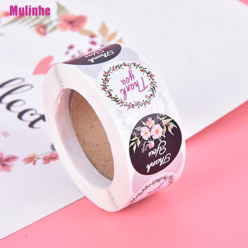 Cuộn 500 Miếng Dán Niêm Phong Bao Bì In Chữ Thank You Và Hoa Độc Đáo Tiện Dụng