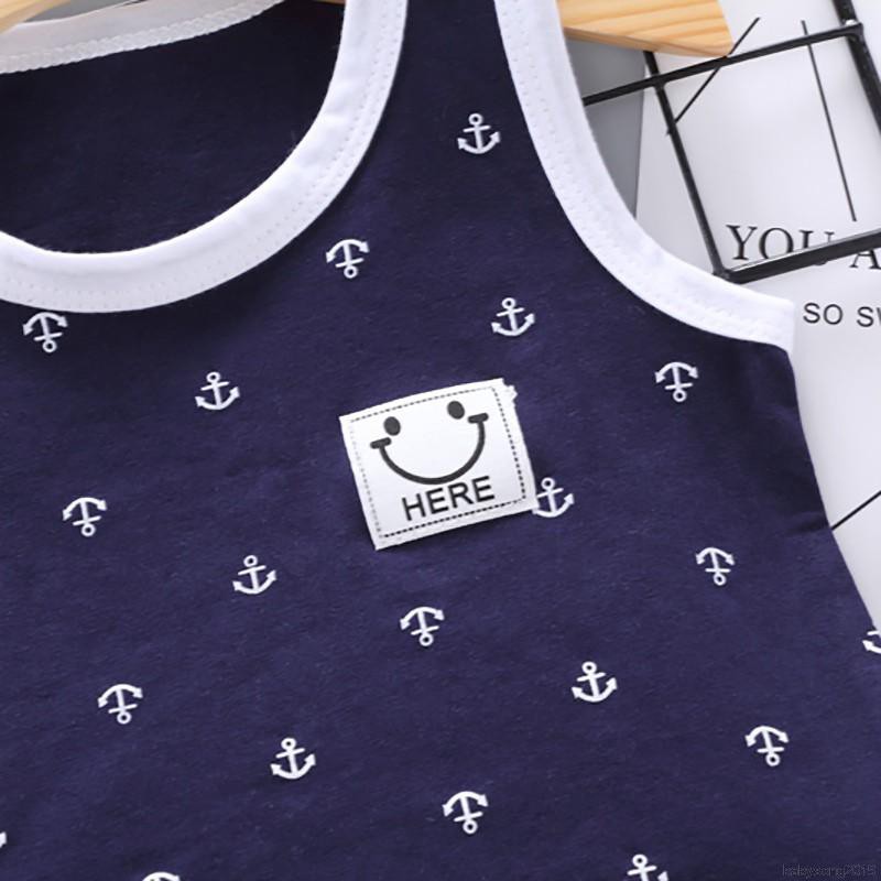 Bộ Áo Ba Lỗ In Hoa+Quần Short Denim Cho Bé Trai