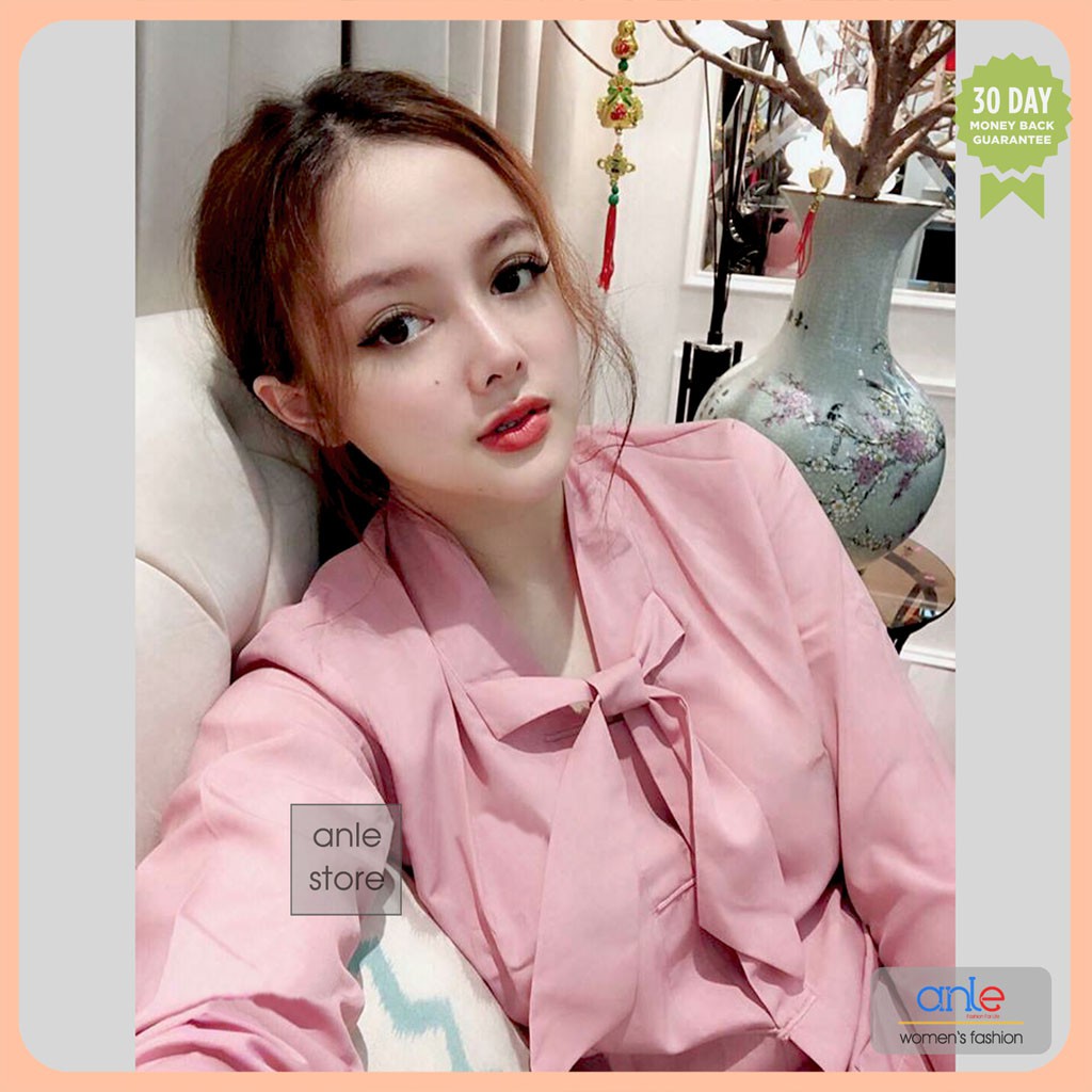 Bộ phật tử Mẫu La Hán Nơ dài tay vải Kate mịn không nhăn, Trang phục Đồ lam đi chùa Kín đáo Giản dị - Anle Store