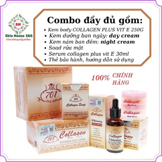Combo đủ bộ kem mặt, serum, body nhà collagen plus vit e