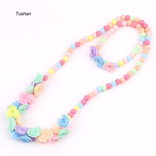 Bộ Vòng Tay / Vòng cổ Chuỗi Hạt Nhiều Màu 2 Trong 1 Xinh Xắn Cho Bé Gái